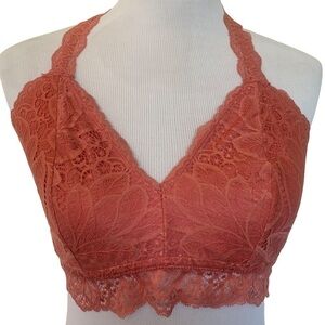 Coral colored lace bralette